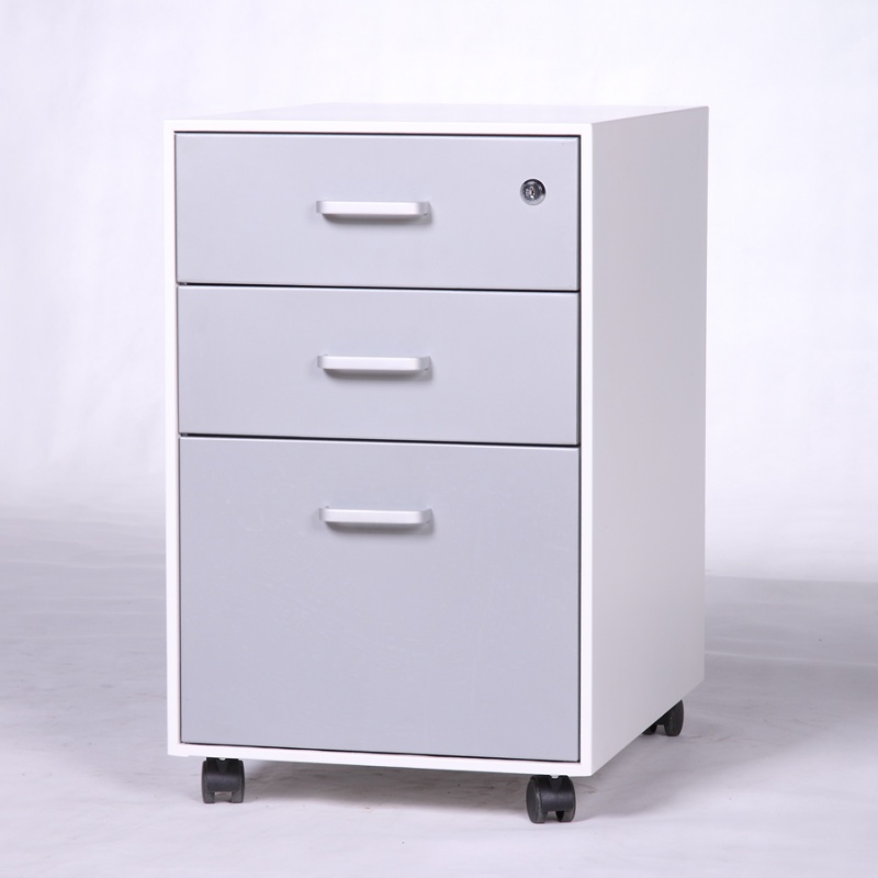 Drawer Pedestal Cabinet - White & Grey Metal Mobile Pedestal,
