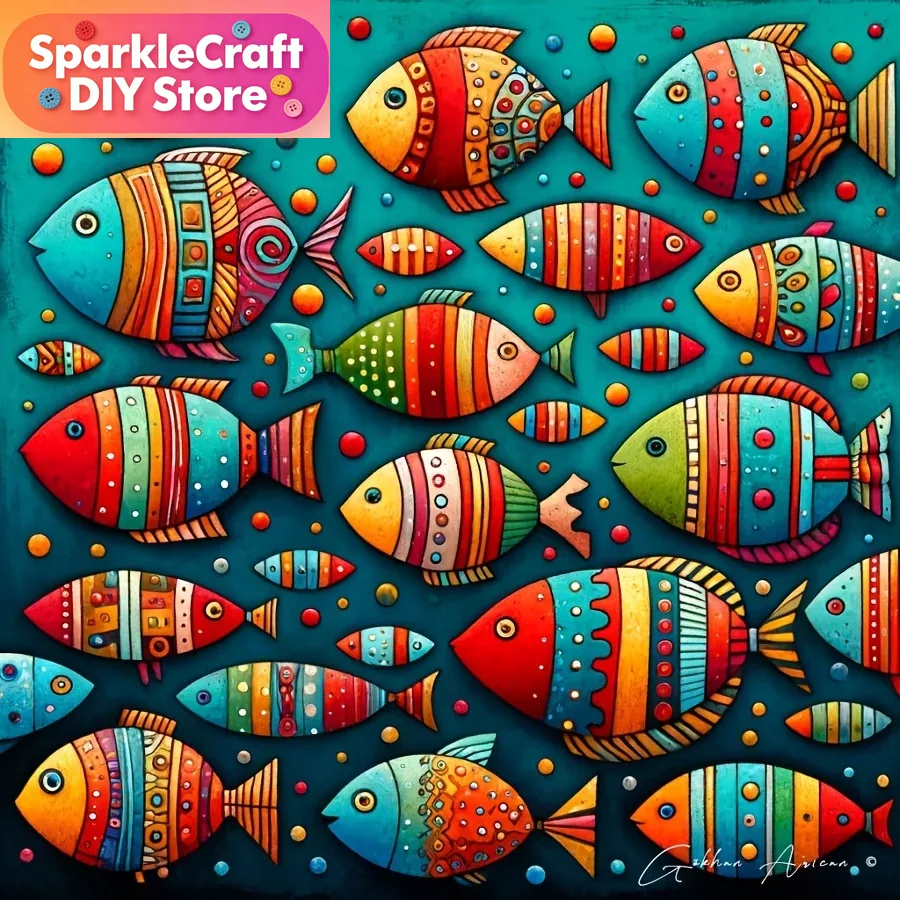 Home Office Setup - Colorful Whimsical Fish School 5D Diamond