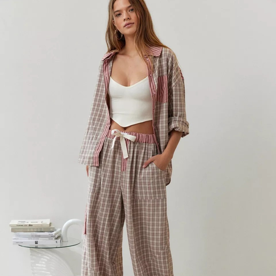 Stripe Plaid Patchwork Blouse  - Home Office 2024 review and price