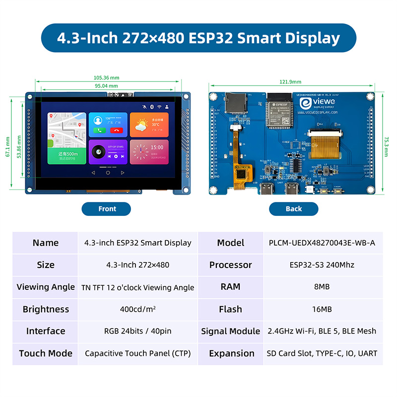 ESP32 S3 4.3 Inch 480*272 Capa - Monitor Arm Dual review and price
