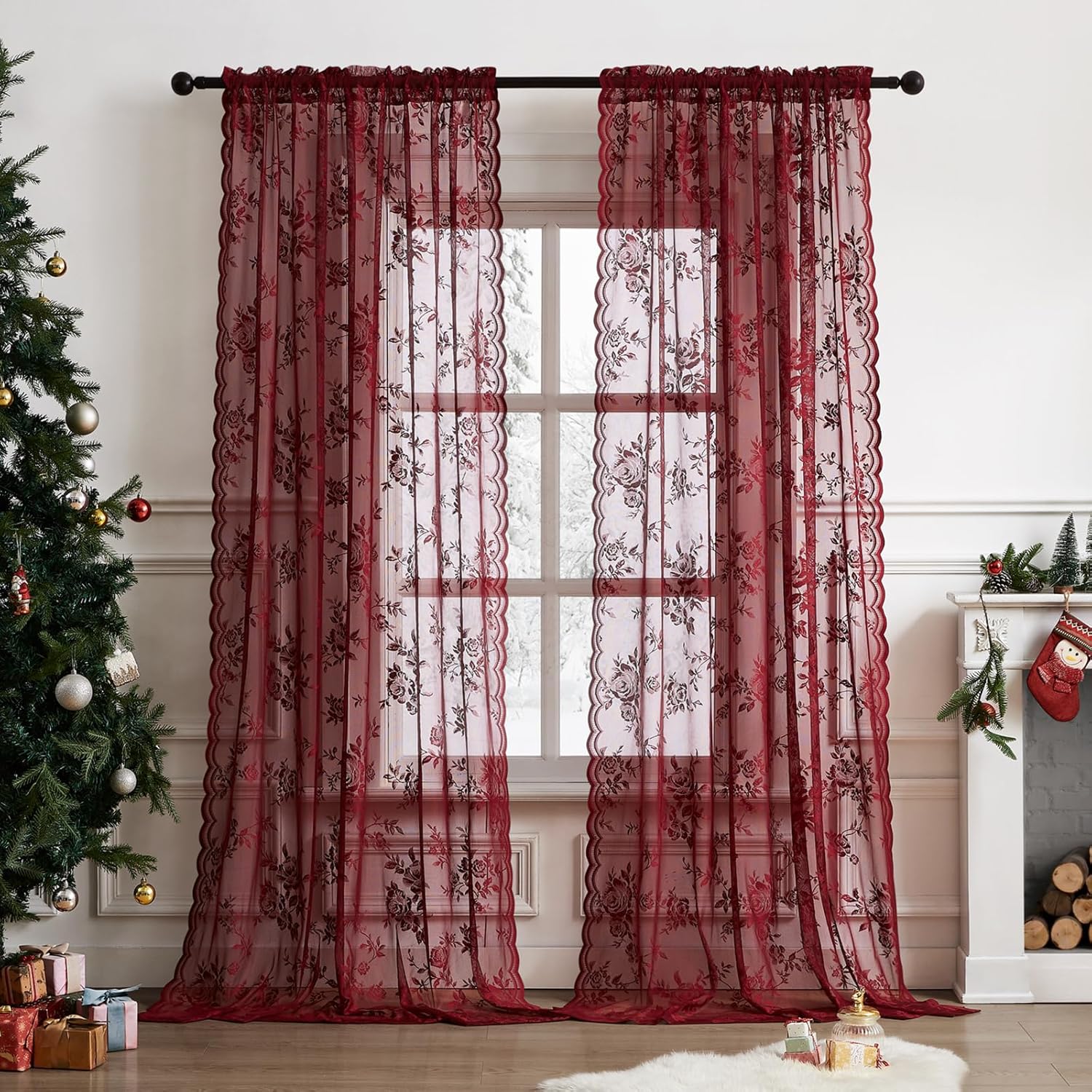 1 PC Burgundy Lace Curtains 45 - Home Office Pc review and price