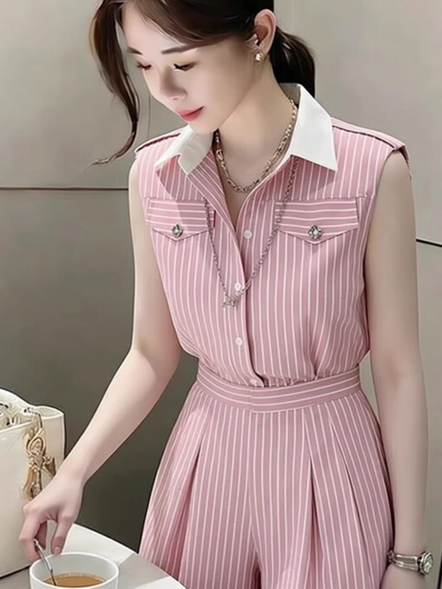 New High End Elegant Pink Stri - Home Office Romance review and price